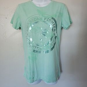 American Fighter Women's Small Green Tie Dye Short Sleeve T-shirt Blue Metallic